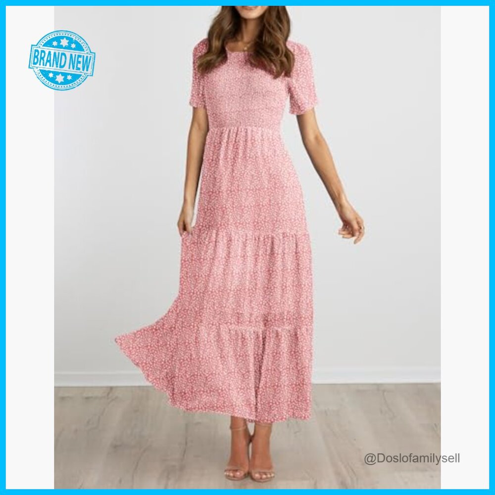 Bohemian Floral Maxi Dress Tiered Cocktail Elegant Summer Flowy - Picture 3 of 7